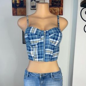 NWT SMOCKED PLAID COWGIRL CROP TOP SPAGHETTI STRAPS CHECKERED SIZE L